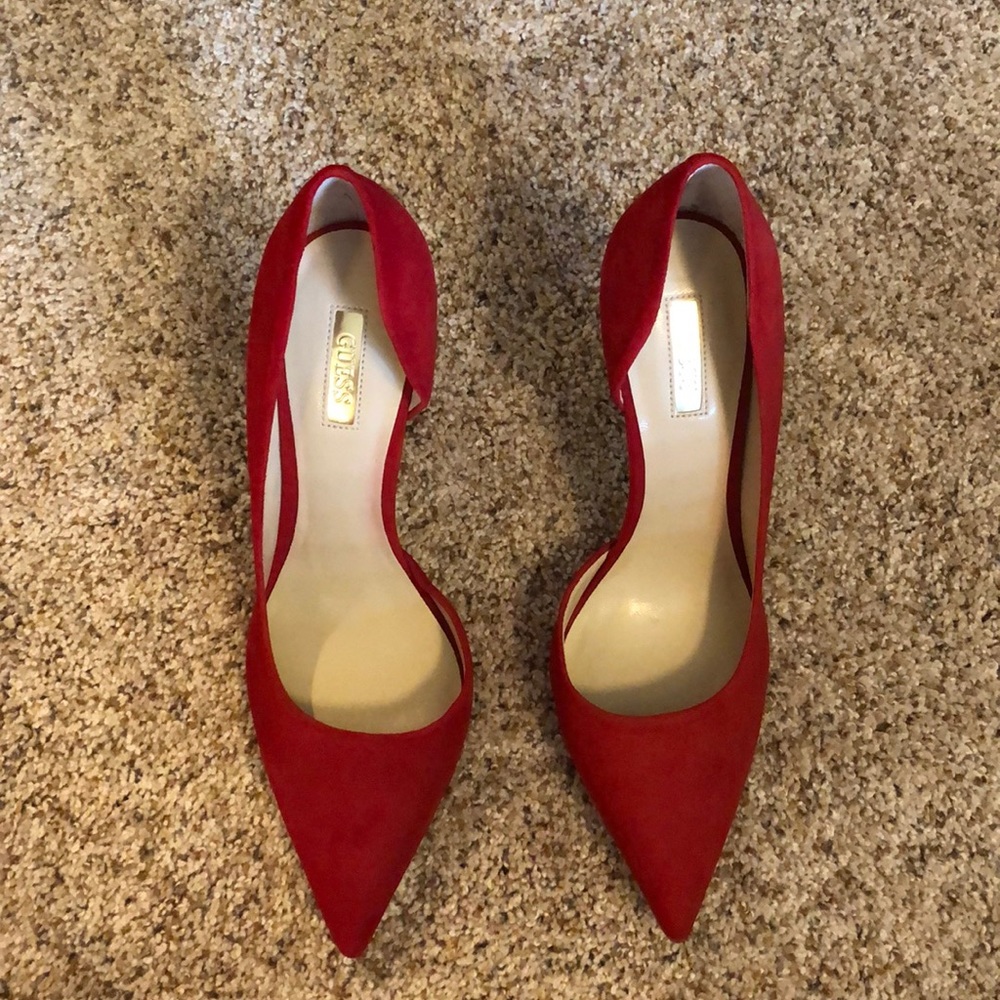 Guess suede 4” red heels